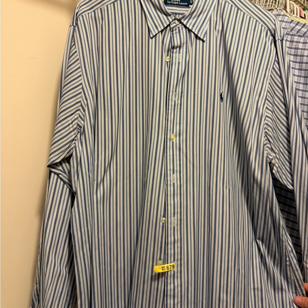 Ralph Lauren Men's Blue and White Striped Dress Shirt
